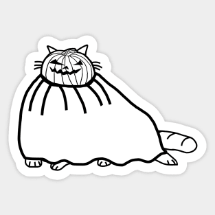 Chonk Cat Wearing Halloween Horror Pumpkin Ghost Costume Minimal Line Art Sticker